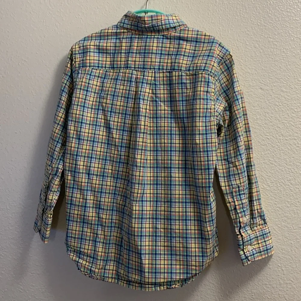 Ralph Lauren Plaid Button Down Easter Shirt Blue Yellow Orange Size 4/4T Cotton